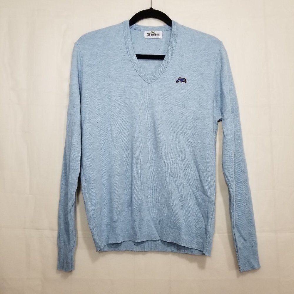 Vintage Garan v-neck knit sweater light blue size M medium pullover made in USA